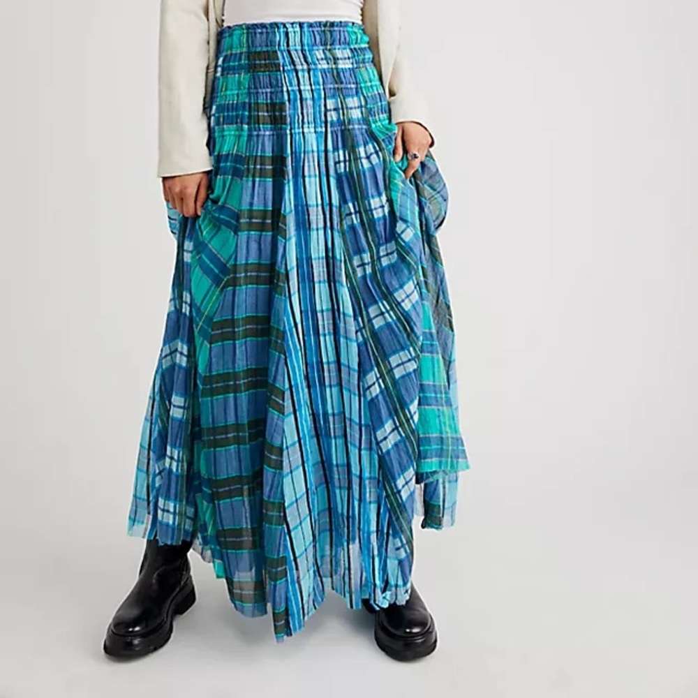 free people lausanne convertible maxi skirt blue size xs